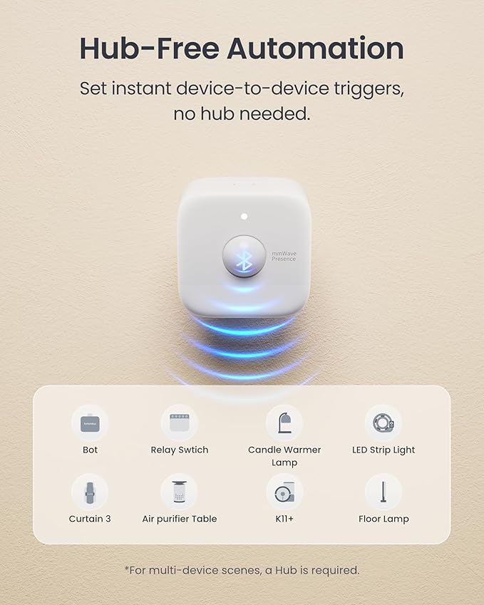 SwitchBot Smart mmWave Radar Motion Sensor, Bluetooth Presence Sensor with Dynamic Detection & Zone Positioning, Compatible with Alexa, HomeKit & Apple Home via SwitchBot Hub (Presence Sensor)