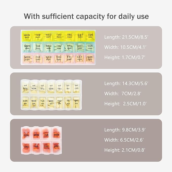 Weekly Travel Pill Organizer Pill Case for Purse with Removable 7 Day Pill Box Holder,Cute Medication Organizer Pill Container for Medicine, Vitamin, Fish Oils,Supplement (Dark Grey, Small)