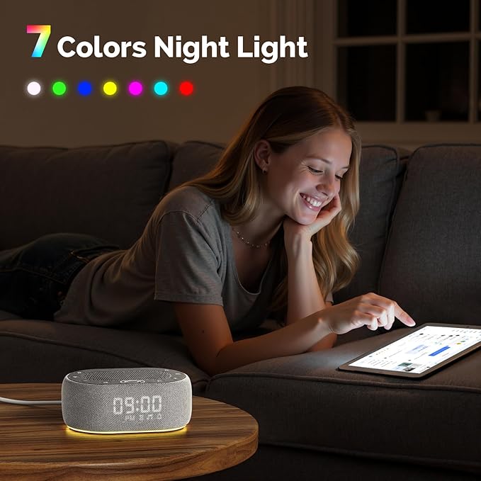 1Mii White Noise Sound Machine with Alarm Clock, Sound Machine for Sleep for Adults Baby, 30 Soothing Sounds, Smart App Controlled, Dimmable 7-Color Night Light, Sleeping Timer, 30 Volume Levels