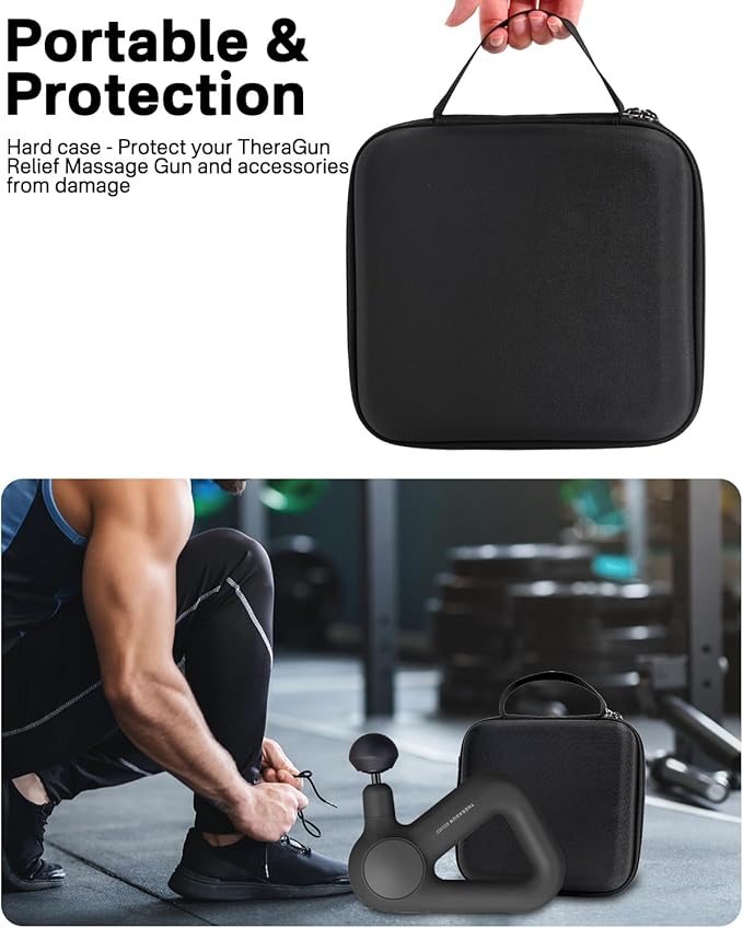 RAIACE Massage Gun Case, Hard Travel Storage Case Compatible with TheraGun Relief Percussion Massage Gun Device, Carrying Bag with Mesh Pocket for Cables and Other Accessories. (Case Only) - Black