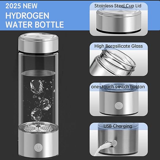 Hydrogen Water Bottle, Powerful Hydrogen Water Generator with SPE/PEM, 14OZ Portable Hydrogen Water Machine, Rechargeable Hydrogen Water Ionizer Machine for Health Support, Home, Travel, Office