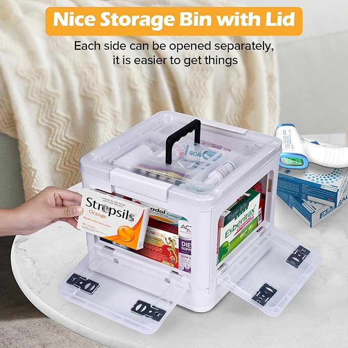18QT Medicine Storage Box with Handles, Large Capacity First Aid Box, Clear Medical Supply Organizer with Removable Tray, Multipurpose Plastic Medicine Chest with Wheels