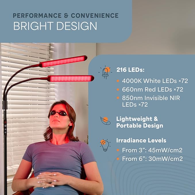 LifePro Red Light Therapy Lamp & Reading Lamp - 850nm & 660nm Near Infrared and Red Light Therapy for Body -108/216 LED - Lumaglow Multi-Mode Single/Dual Head Design- Wellness and Focused Reading