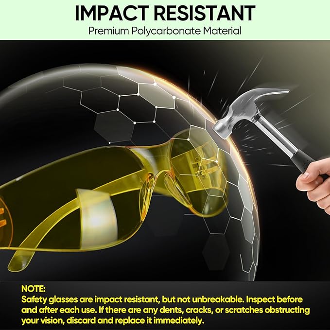 TICONN Clear Safety Glasses for Men and Women, Safety Goggles with Scratch Impact Resistant Meets ANSI Z87.1 Standard