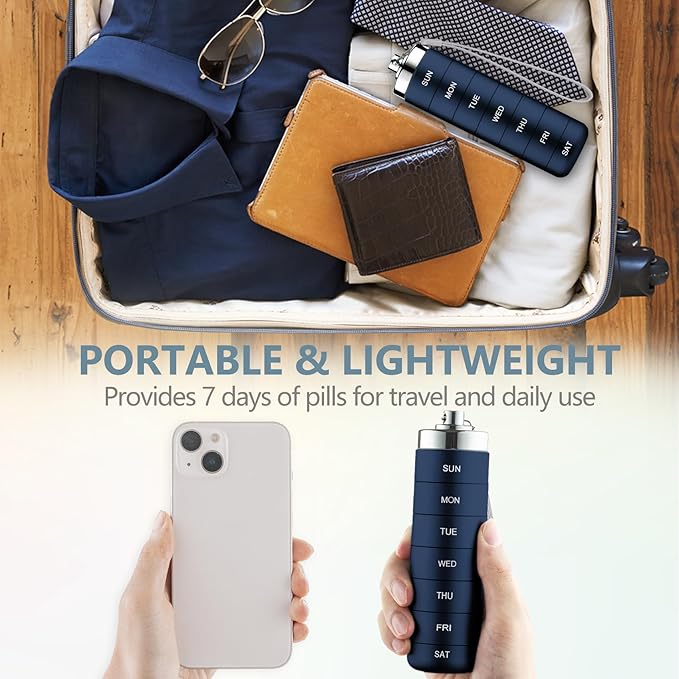 Mossime Metal Travel Pill Organizer, Portable 7 Day Vitamin Organizer Stackable, Waterproof 1 Times A Day Pill Box, Large Pill Container, Daily Medicine Organizer for Vitamin, Fish Oil, Supplement