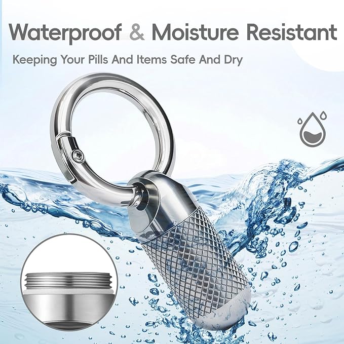 Small Pill Case, Titanium Keychain Pill Holder, Mini Pill Case for Travel, Small Metal Pill Organizer, Portable & Waterproof Mini Pill Holder with Keyring- Tiny