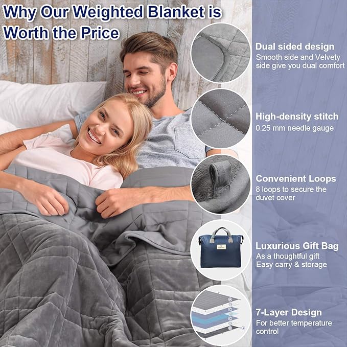 OMYSTYLE 80''x87'' Weighted Blanket Queen Size for Adult(20lb, Reversible), Double-Sided with Warm Short Plush and Cool Tencel Fabric - Carry Bag Included
