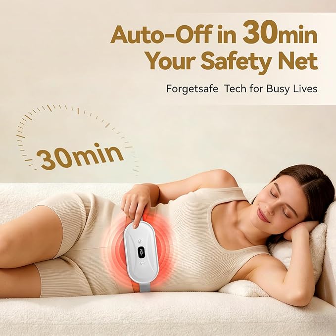 Portable Electric Heating Pad for Period Cramps, Menstrual Heating Pads with 7 Heat Levels and 7 Vibrating Modes for Women Stomach Pain Relief - White