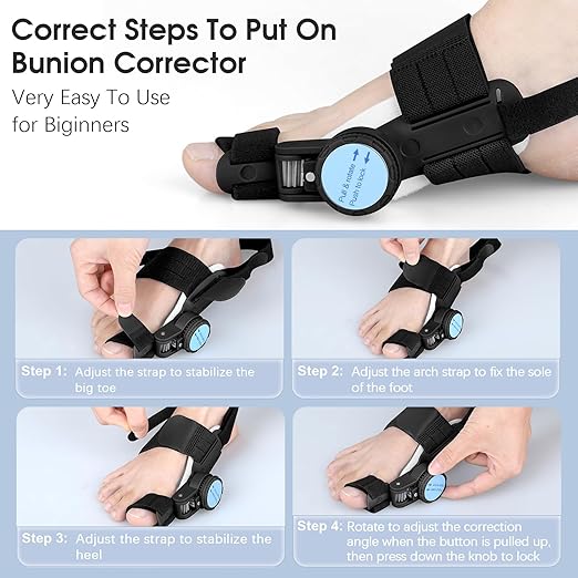 Bunion Corrector for Women Men: Big Toe Straightener Bunion Fix with Adjustable Knob-Orthopedic Bunions Splint Brace Toe Alignment Correction for Hallux Valgus Pain Relief Day/Night 1PCS (Black)