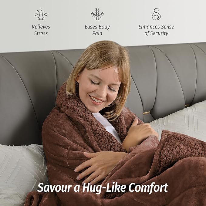 Wemore Sherpa Fleece Weighted Blanket for Adult, 15 lbs Dual Sided Cozy Fluffy Heavy Blanket, Ultra Fuzzy Throw Blanket with Soft Plush Flannel Top, 60 x 80 inches, Coffee Brown on Both Sides