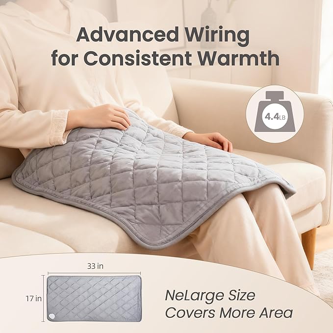 Ultra-Soft Flannel Heating Pad with Crystal Beads - 9 Heat & 4 Timer Settings, Machine Washable for Pain Relief, 33x17 Inch - Sophisticated Gray