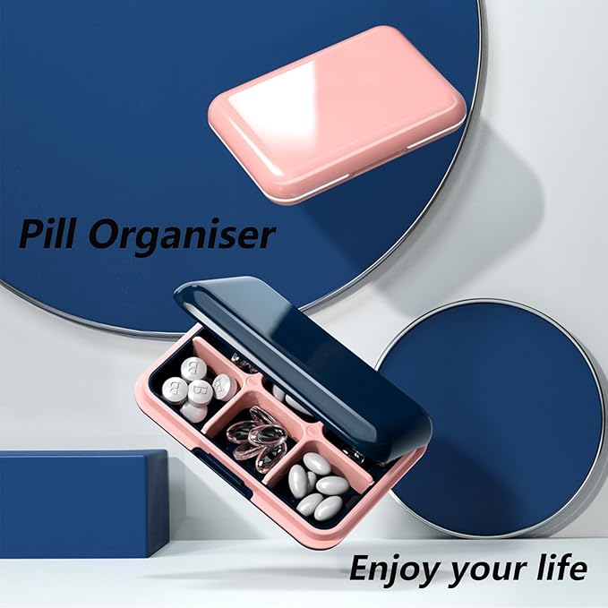 Pill Box Waterproof Travel Pill Case Portable Daily Pill Container Pill Holder Purse 6 Compartments Pocket Compact Medicine Organizer for Vitamin,Fish Oils,Supplements,Medication (Large White)