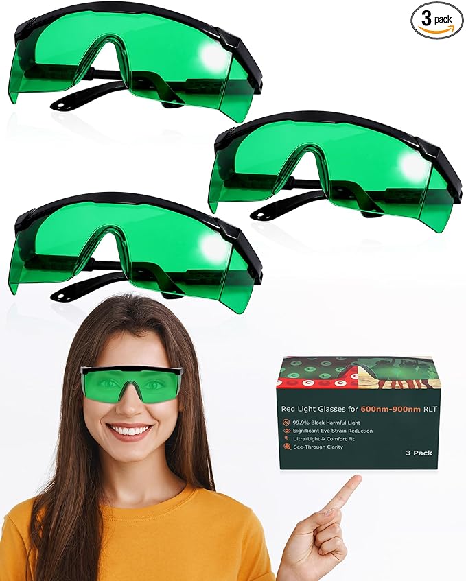 Red Light Therapy Glasses Eye Protection Transparent Maintain Visibility Infrared Goggles Full Wrap-Around Design Adjustable Leg Suitable For Use With Infrared Red Light Therapy Devices 3 Pair
