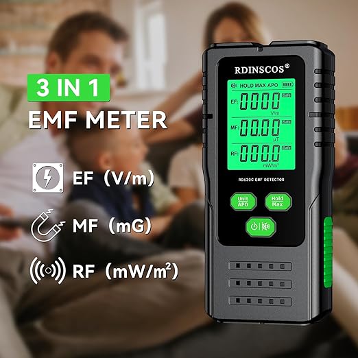 EMF Detector – 3-in-1 Electromagnetic Radiation Meter for AC Magnetic, AC Electric & Microwave Fields – Handheld EMF Reader for Home, Office & Smart Meters, Ideal for Non-Professional Users