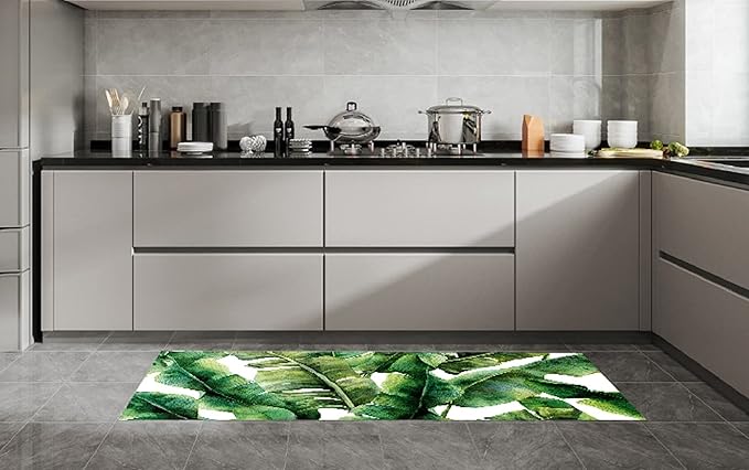 J&V TEXTILES Kitchen Mat Cushioned Anti Fatigue Floor Mat,19.6"x55", Thick Non Slip Waterproof Kitchen Rugs and Mats, Standing Mat for Kitchen,Floor,Home,Office,Desk,Sink,Laundry (Green Leaves)