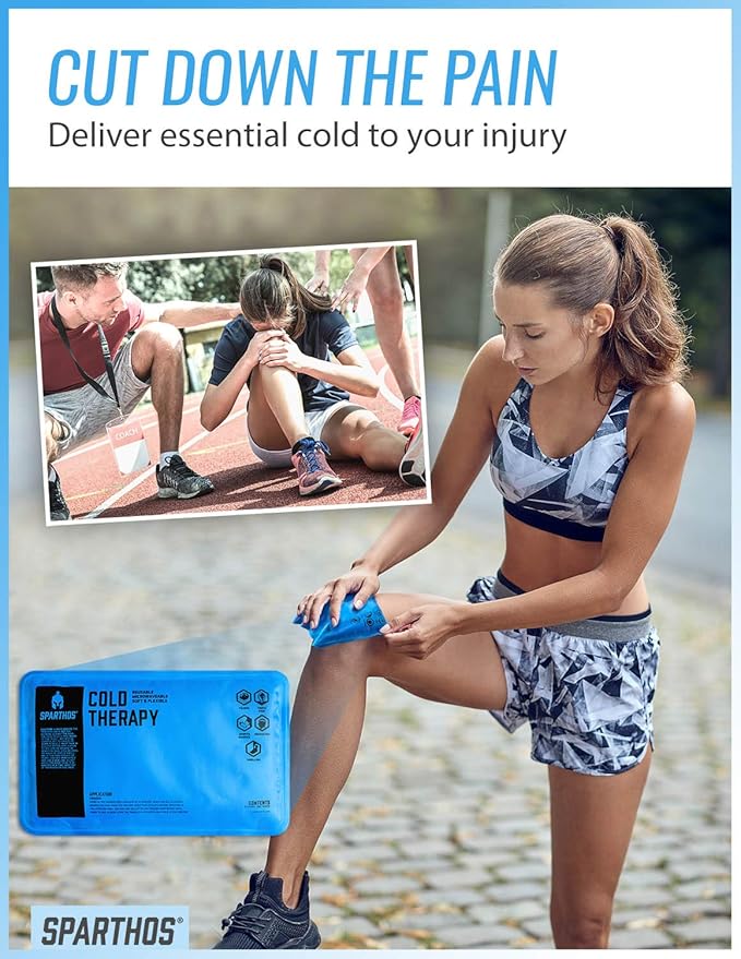 Sparthos Ice Packs for Injuries - Reusable Soft Gel Hot Cold Icepack - First Aid Pain Relief Wrap Bag Flexible Pack - Instant Icing Compress - Fits Knee, Shoulder, Elbow (Medium + Cover, Pack of 1)