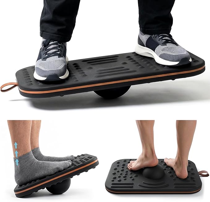 Balance Board For Standing desk, 2-in-1 Dual-Sided Balance Stability Trainer & Anti-Fatigue Standing Mat,Calf Stretcher,Exercise Balance,For Home,Gym,Office