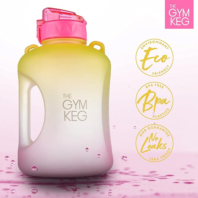 THE GYM KEG 1 Gallon Water Bottle (128oz) I 3.78l Big Water Jug I 128 oz Sports Bottle with Straw and Motivational Time Markings I Large Reusable Bottle | BPA-Free Plastic I Leakproof