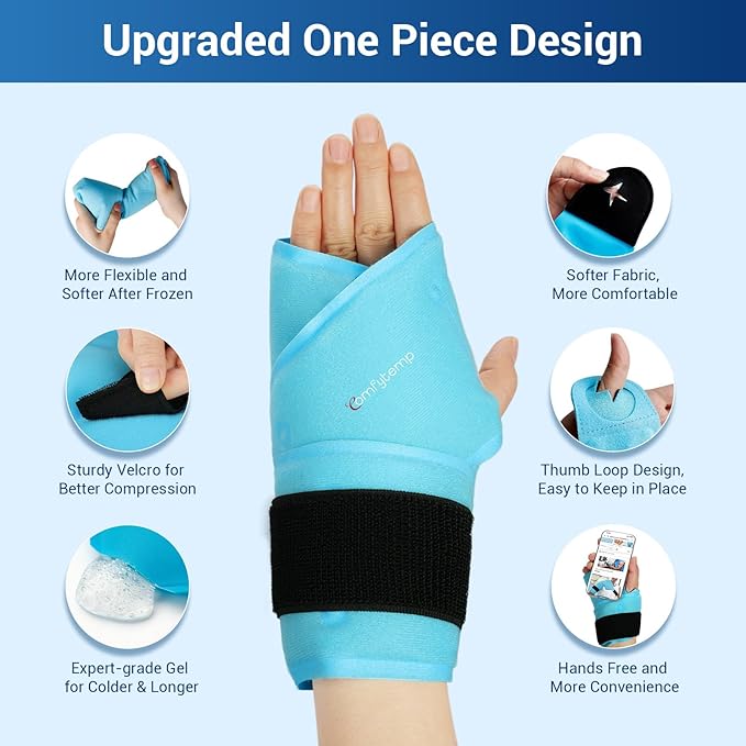 Comfytemp Longer Wrist Ice Pack Wrap for Carpal Tunnel Relief, Reusable Gel Wrist Brace Hot Cold Compress for Hand Pain Injury, Arthritis