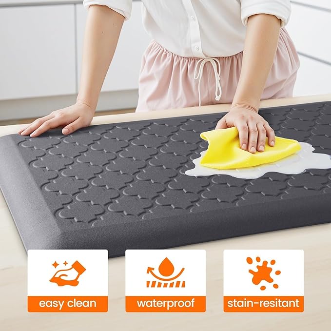 4/5 Inch Thick Anti-Fatigue Kitchen Mat Water Resistant Non-Slip Kitchen Floor Mat Ergonomic Comfort Standing Mat for Home Kitchen Office Laundry 17.3"x 47" Grey