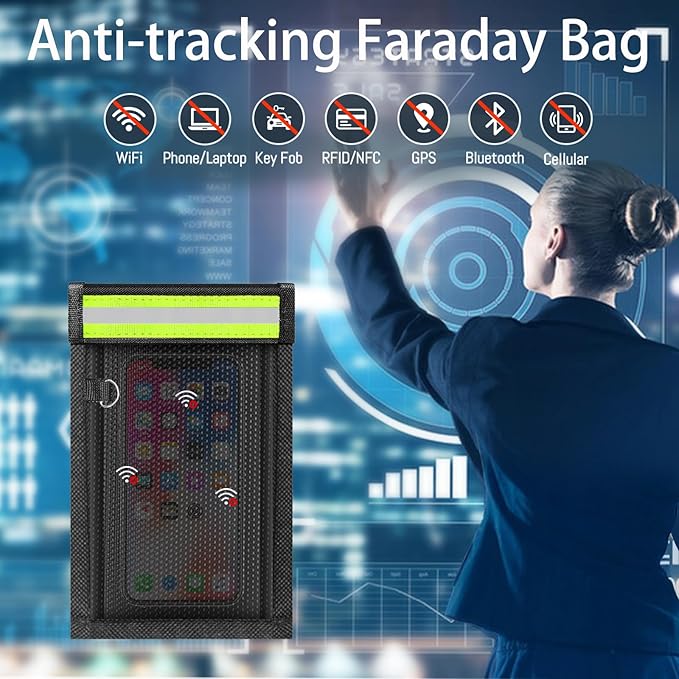 2 Pack Faraday Bags for Phones & Car Keys, Cell Phone Signal Blocking Pouch, Anti-Tracking Anti-Theft EMP Bag, Fireproof & Waterproof Faraday Key Fob Protector with Reflective Strip
