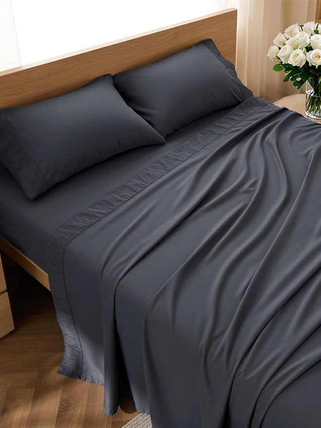 Bedsure Twin Sheets Set - 3 Pieces Soft Twin Bed Sheets - Breathable & Cooling - Hotel Luxury - Easy Care Polyester Microfiber Bedding for Women, Men, Dark Grey
