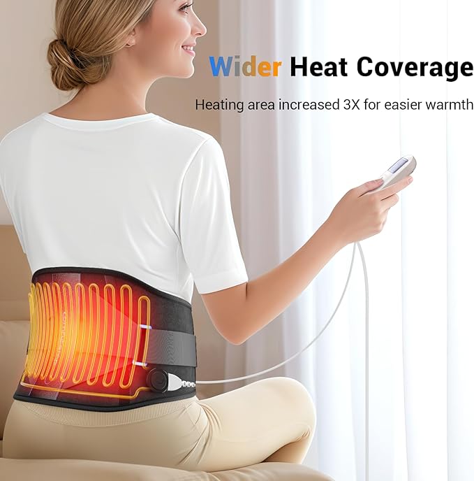 Comfytemp Heating Pad for Back, Electric Heat Pad with Lumbar Support Brace for Period, Larger Back Heated Wrap with 6 Heat Setting & 3 Timers for Women Men Mom Dad Elderly, Waist Up to 59"