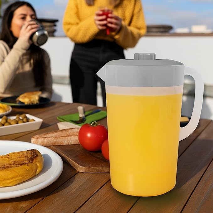 Water Pitcher with Lid 1 Gallon Pitcher, Freezer/Dishwasher Safe, BPA Free & Phthalate Free - Gray