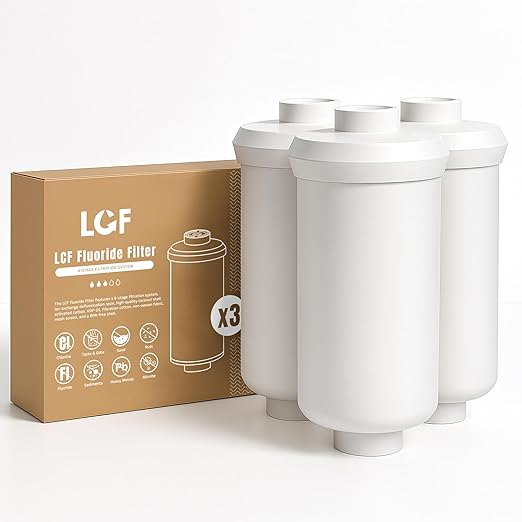 LCF Gravity-fed Water Filter System, 3 Gallons Stainless-Steel System with 6 Filters, Metal Water Level Spigot and Stand, Reduces Chlorine & Fluoride (Fluoride Filters)