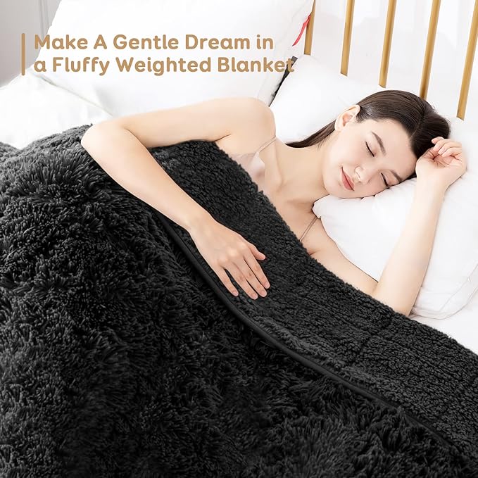 Cottonblue Faux Fur Weighted Throw Blanket 15lbs for Adults, Luxury Cozy Sherpa Plush Weighted Blankets 48x72 inches,Warm Elegant Microfiber Reversible Heavy Blanket for Couch Bed Chair, Black