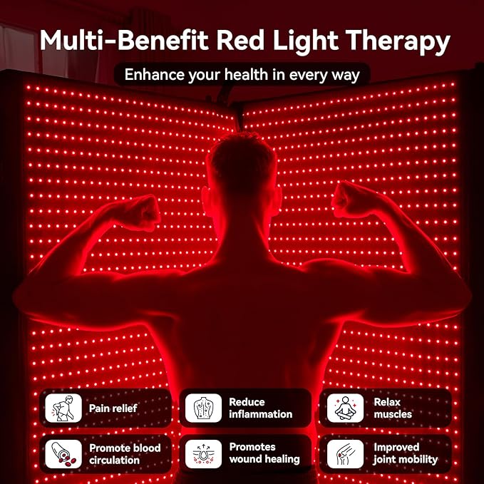 Extra Large Red Light Therapy Mat, High-Density LEDs Full Body Red Light Therapy, 660nm & 850nm Dual Wavelengths, Foldable with Timer, 74.6" x 33.3"