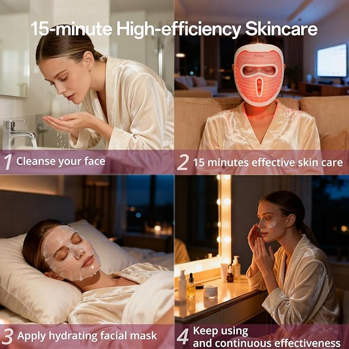 Cordless Red Light Mask for Face, 7+1 Colors Red Light Face Mask (Offwhite)