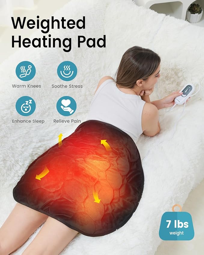 immtree Weighted Heating Pad for Period Cramps, 29" x 24" Extra Large Electric 7lbs Heated Pads, Back Shoulder Knee Abdomen Pain Relief, Soft Heavy Lap Blanket, Warm Christmas Gift, 7 Pounds, Black