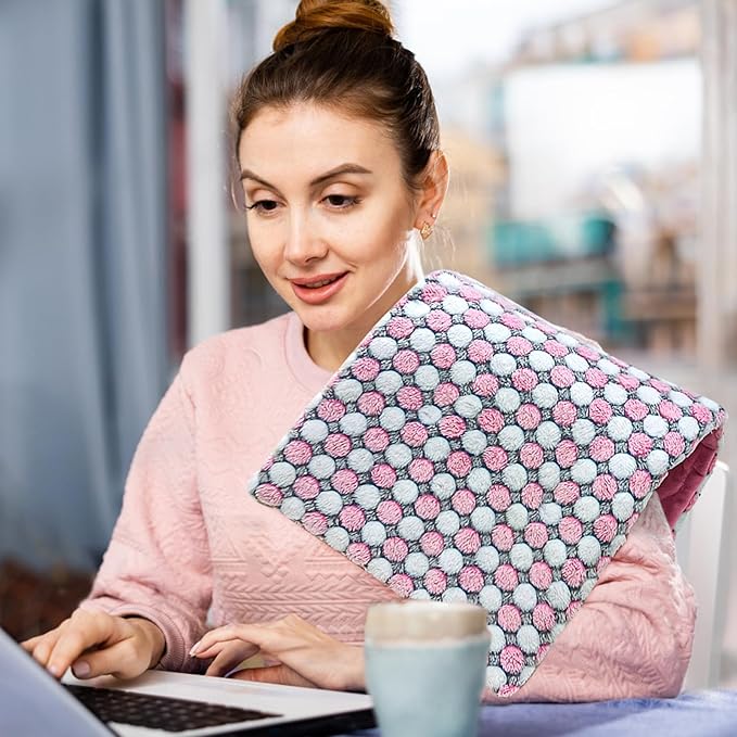 XL Full Weighted Heating Pad for Back Pain, Cramps, Relief - - 2.3lb Large Electric Heat Pad for Neck and Shoulders - Hot Heated Pad with Auto Shut Off, Stay on- (XL 12"x24" Pink) - PYQ0F