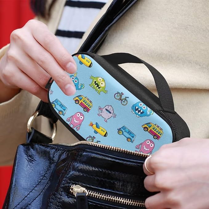 Rnyleeg Insulin Bag for Kids Cartoon Vehicle Bacteria Printed Small Diabetic Bags for Supplies Insulin Cooler Travel Case for Daily Life Trip Diabetic Supplies Storage for Boys Girls