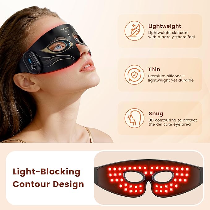 Red Light Therapy for Eyes, Infrared Red Light Therapy for Eye Bag, No Light Leakage 630nm Red Light & 850nm Infrared Red Light Therapy Device for Wrinkles, Red Light Eye Mask with Rechargeable Remote