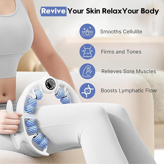 Anti-Cellulite Massage Roller with Detachable Handles | Lymphatic Drainage Massager & Fascia Blaster for Legs, Thighs, Buttocks | Tool for Deep Tissue Pain Relief & Smoother, Contoured Skin (Blue)