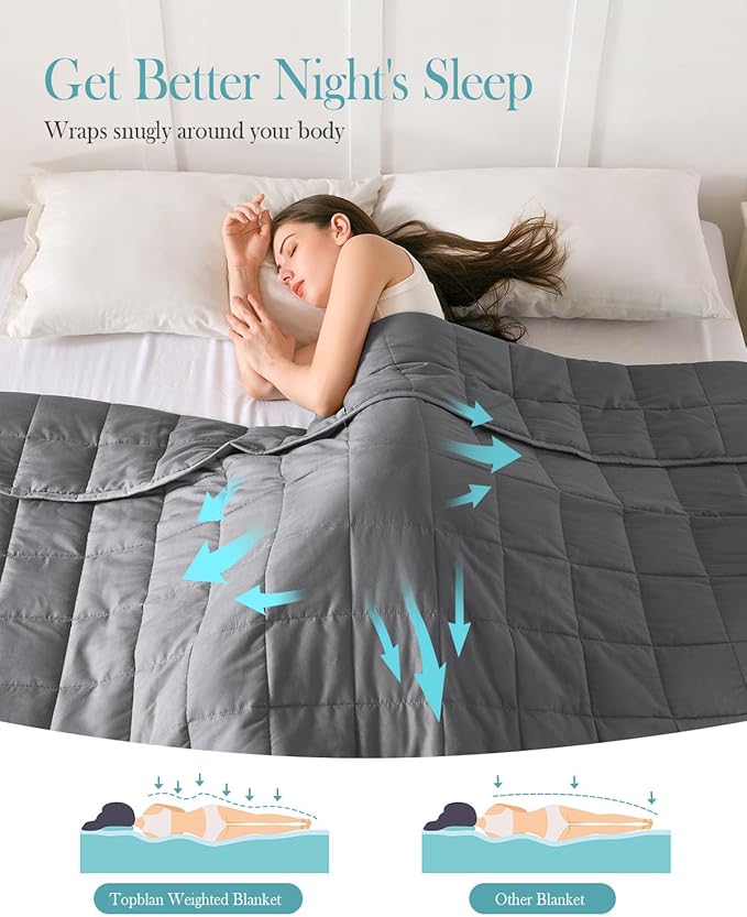 Topblan Weighted Blanket for Adults 20lbs, Breathable Cooling Weighted Blanket, High Breathability Heavy Blanket, Soft Material with Glass Beads for All Season, Sofa Bed, 60"x80" Queen Size, Dark Grey