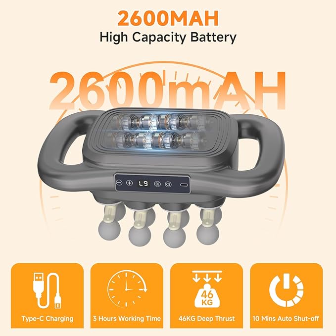 Karrong 16 Head Massage Gun Deep Tissue, Electric Back Massager Tool Cordless Neck/Shoulder/Leg/Foot/Arm/Body Massager for Pain Relief, 9 Levels & 9 Modes, Gifts for Men/Women/Mom/Dad