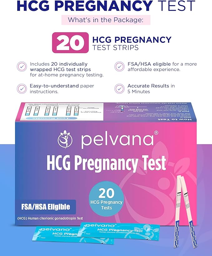 Pelvana HCG Pregnancy Test Strips 20 Count - Accurate Results in 5 Minutes, Easy to Use at Home, Value Pack Ideal for Women Trying to Conceive Naturally & Needing to Test Often - Bulk Pregnancy Tests