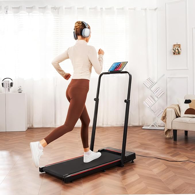 GORISE Walking Pad Treadmill with Adjustable Height Handle Bar, 3HP Quiet Foldable Under Desk Treadmill, Portable Treadmills for Home 350LBS with Remote Control LED Display