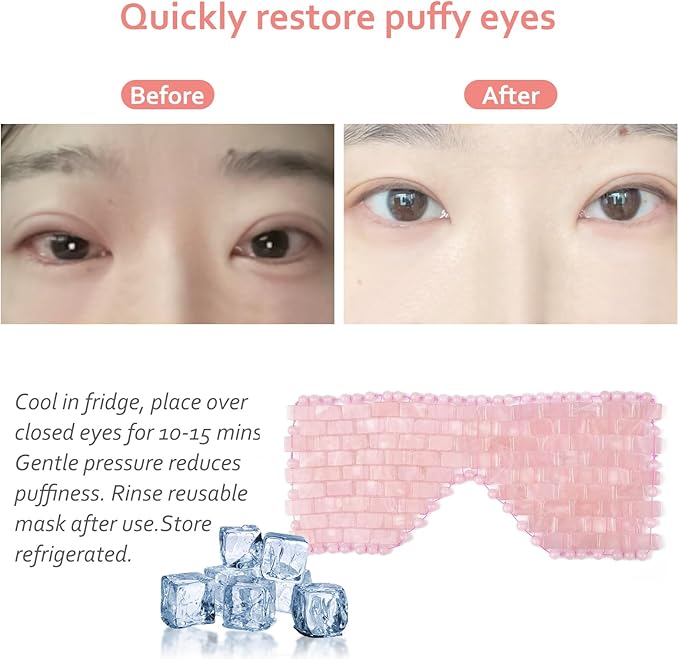 ideayard Rose Quartz Eye Mask, Natural Crystal Anti-Aging Hot or Cold Using, Eye Mask for Puffy Eyes, Dark Circles & Eye Fatigue Relief, Reusable Skin Care Sleep Mask