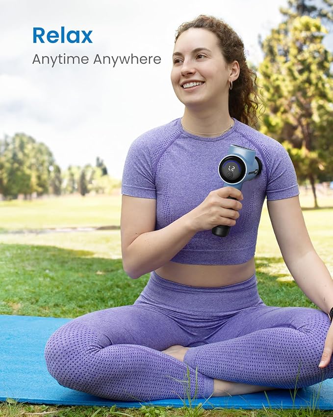 RENPHO Active Massage Gun, Deep Tissue Percussion Massager for Back and Neck, Portable Handheld Massager with 5 Speeds, 5 Attachments, Carry Case, Blue