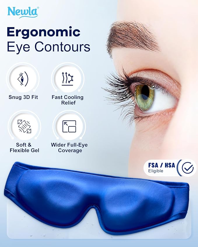 Upgraded Cooling Gel Eye Mask for Puffy Eyes: FSA Eligible Larger Full-Eye Cover Design, Ice-Cold Therapy Relief for Face, Headache & Migraine Relief, Reusable Cold Compress for Eye Strain (Blue)