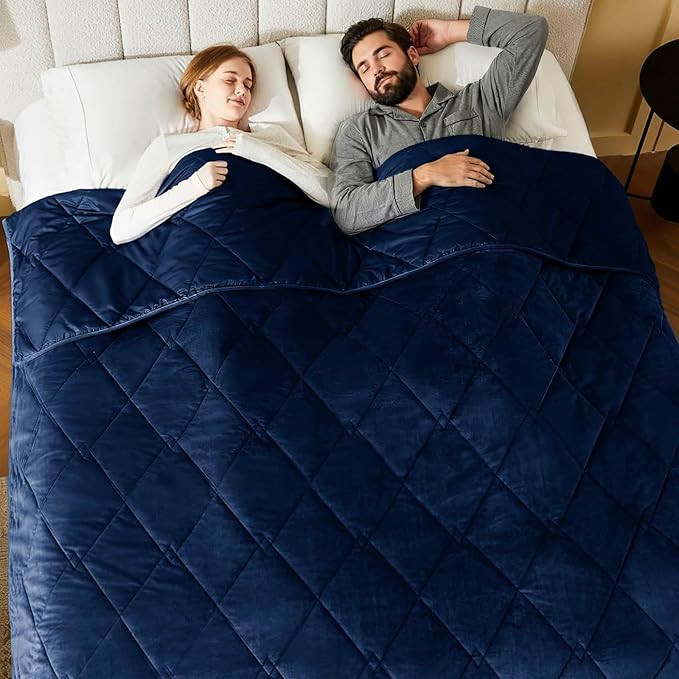 L'AGRATY King Size Weighted Blanket for Adults 25lbs, 88"x104" — Cooling Breathable Heavy Blanket with Glass Beads for Sleeping Perfect Hot Sleepers & Couples Machine Washable All-Season Navy Blue