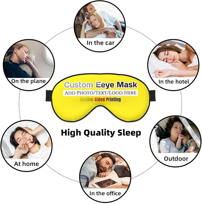 Custom Eye Mask,Add Your Image Text Personalized Sleep Shade Soft Blindfold Eyemask Blackout Eye Cover with Adjustable Strap for Sleep,Travel,Nap Yellow
