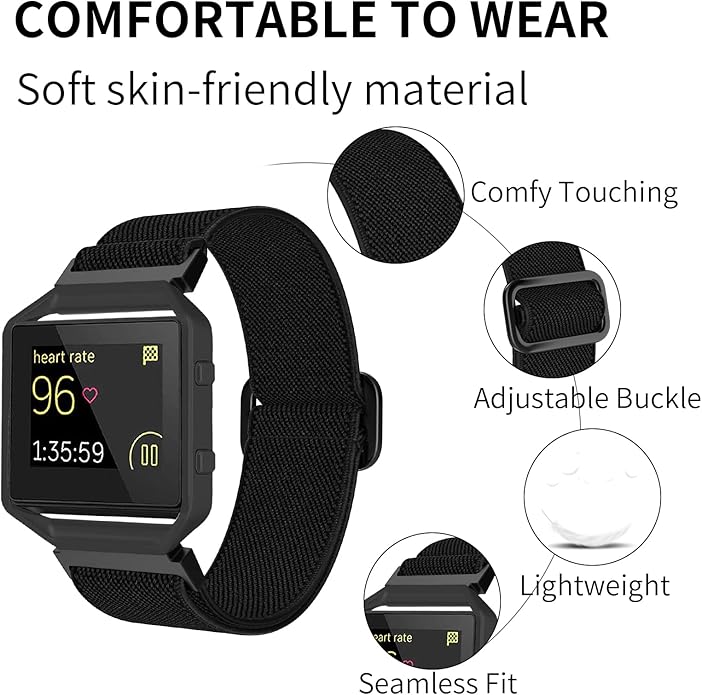 Elastic Bands Compatible for Fitbit Blaze for Men Women, Nylon Adjustable Stretchy Loop Braided Straps with Metal Frame Compatible for Fitbit Blaze Bands for Women Men