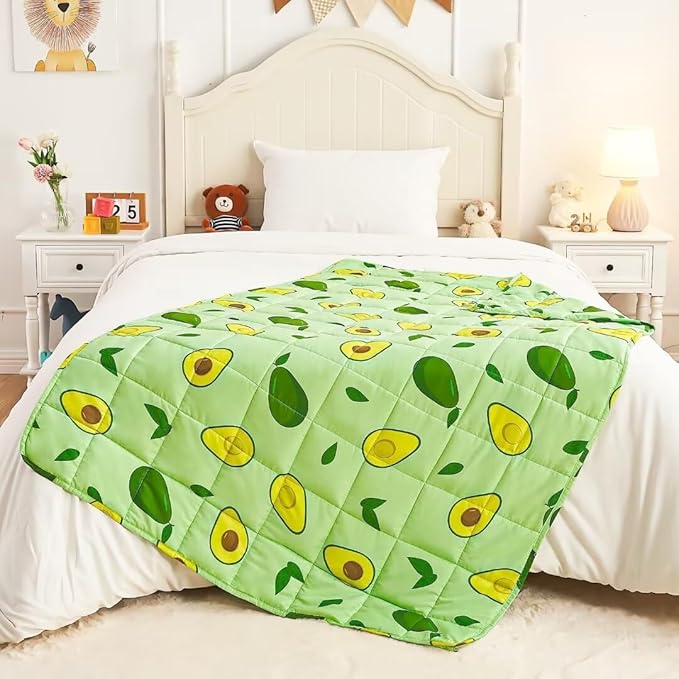 yescool Weighted Blanket 3 Pounds Cooling Weighted Lap Blanket, Green Avocados Heavy Blanket for Sleeping, Breathable Weighted Throw Blanket Gifts for 20-40lbs,36"x48"