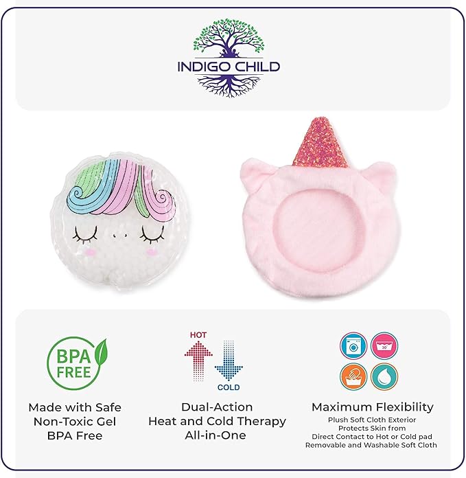 INDIGO CHILD : Premium Dual Action Hot or Cold Gel Packs | 4 Pack | Soft Plush Fabric Sleeves | Adorable Zoo Animals Design | Durable Gel Bead Wrap | Perfect for Boo-Boos and Aches