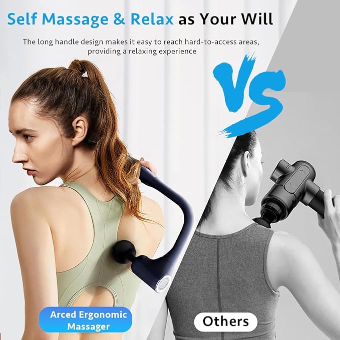 Extended Handle Massage Gun - 12mm Deep Tissue Percussion Massager for Back Pain Relief, Stepless Speed Control, Long Reach Back Massager with Anti-Slip Grip for Seniors & Athletes